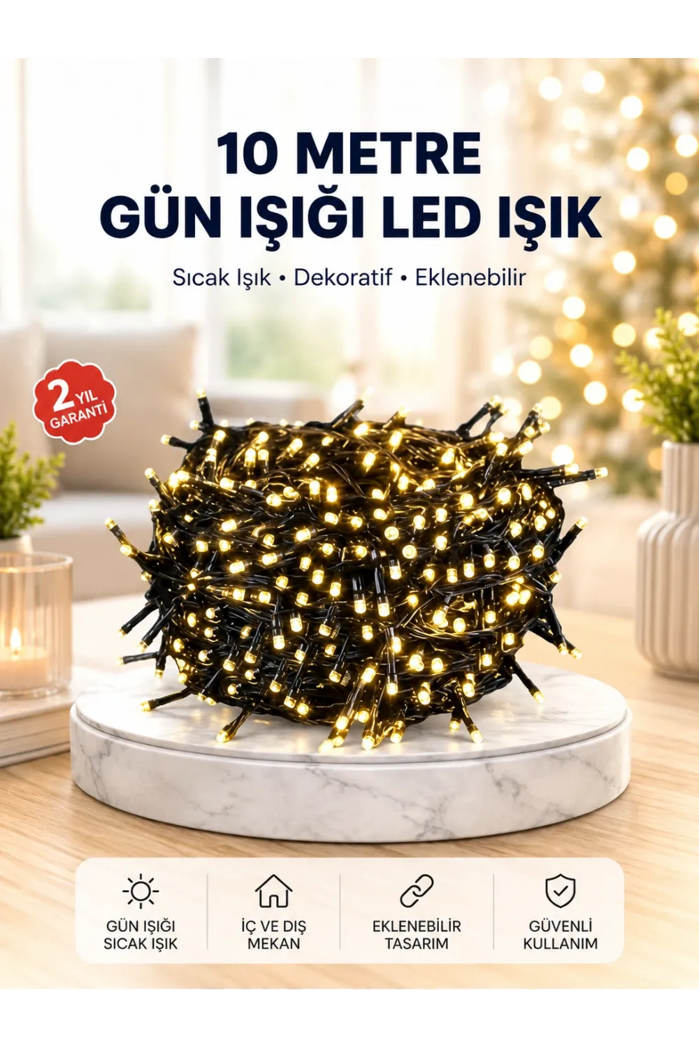 Uzun Ömürlü Led Teknolojili 10 Metre Şık Işıklı Süsleme Seti