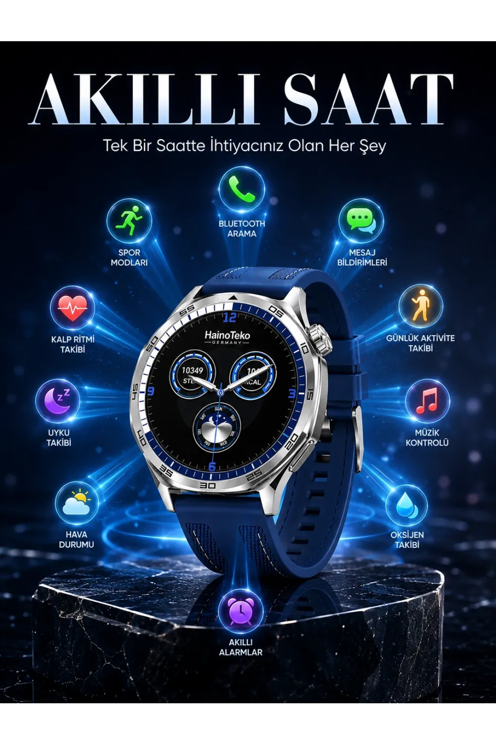 Amoled Ekranlı Bluetooth Akıllı Saat 3 Kordonlu Uzun Pil Ömürlü