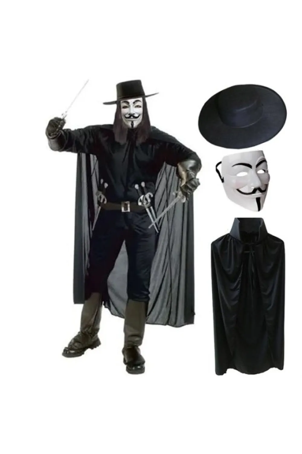 V For Vendetta Maskesi Şapka Pelerin Seti