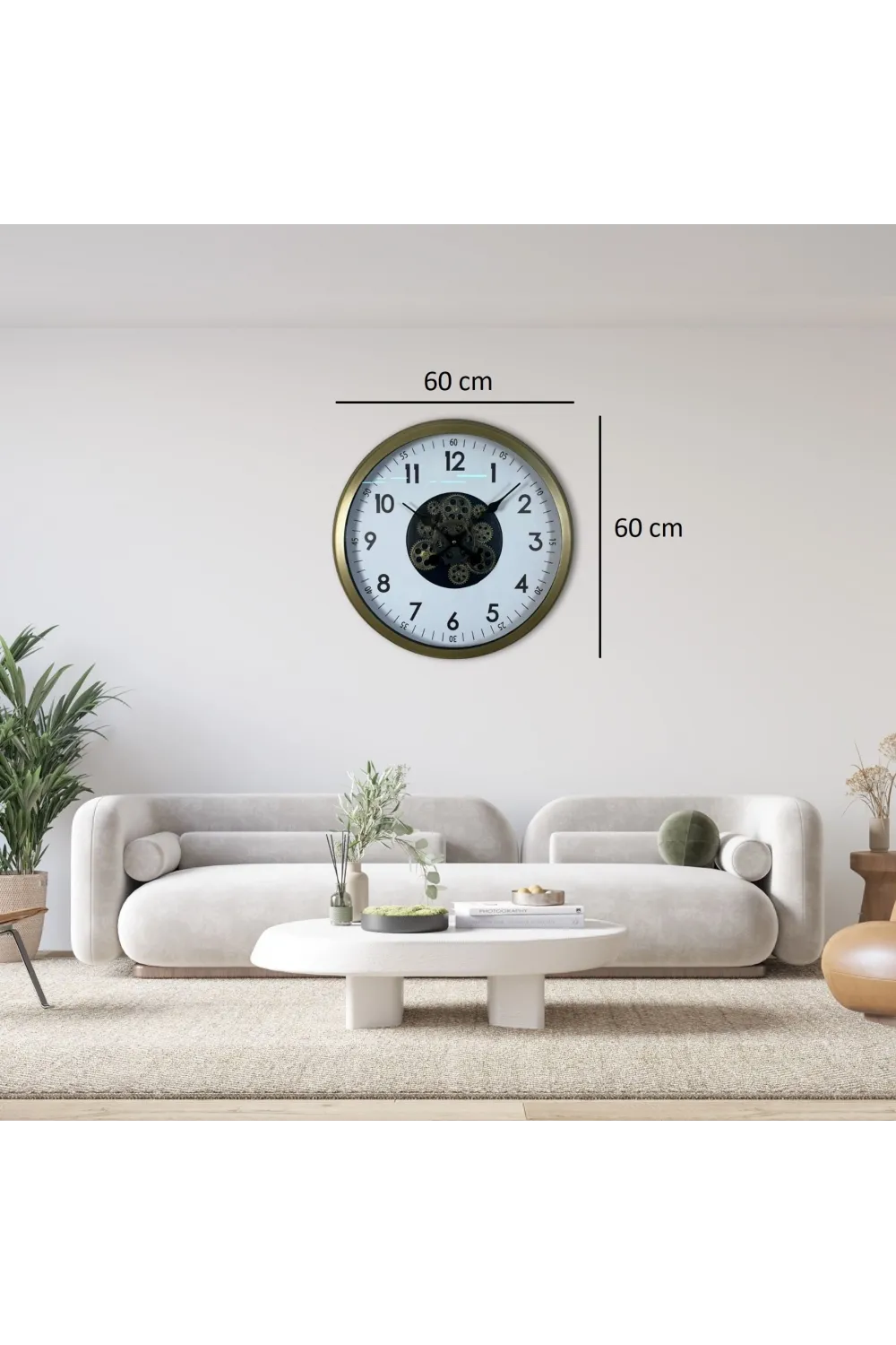 Vintage 60 Cm Çarklı Modern Duvar Saati