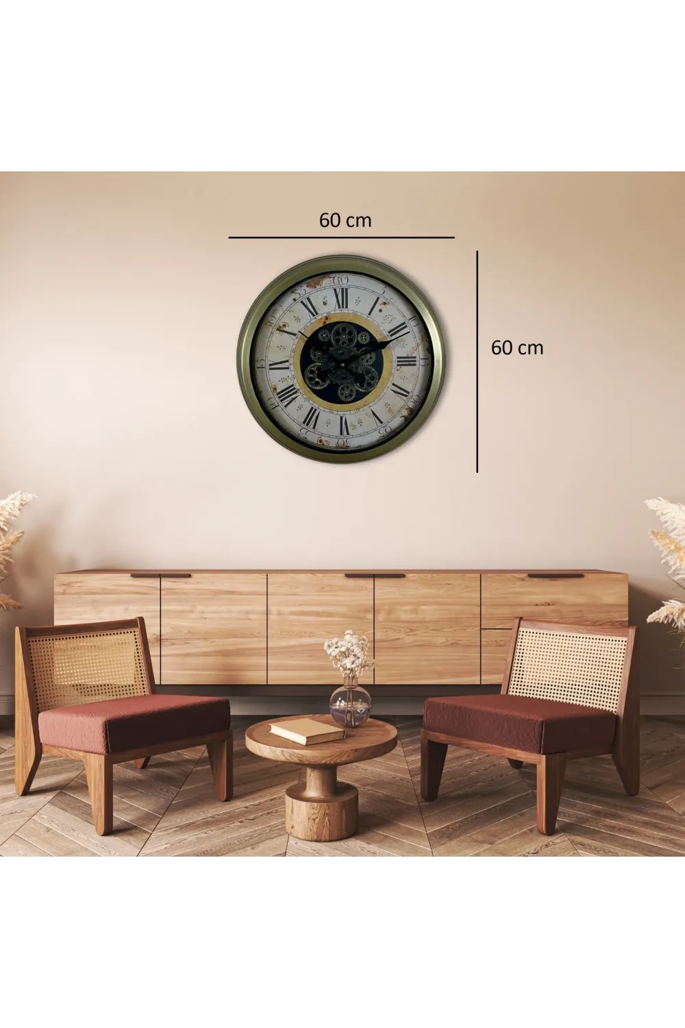 Vintage Aurea 60 Cm Çarklı Duvar Saati