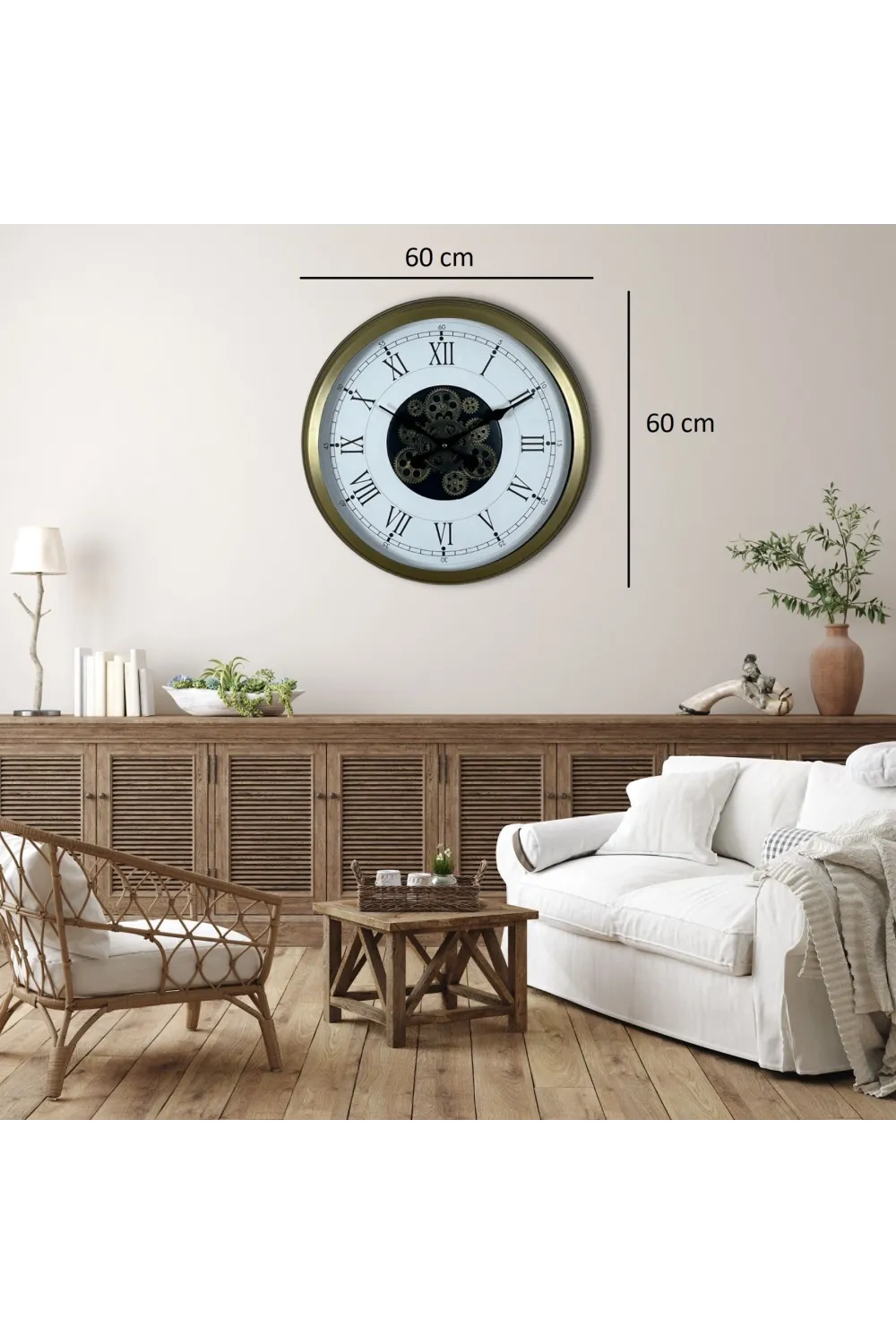 Vintage Roma Rakamlı 60 Cm Çarklı Duvar Saati
