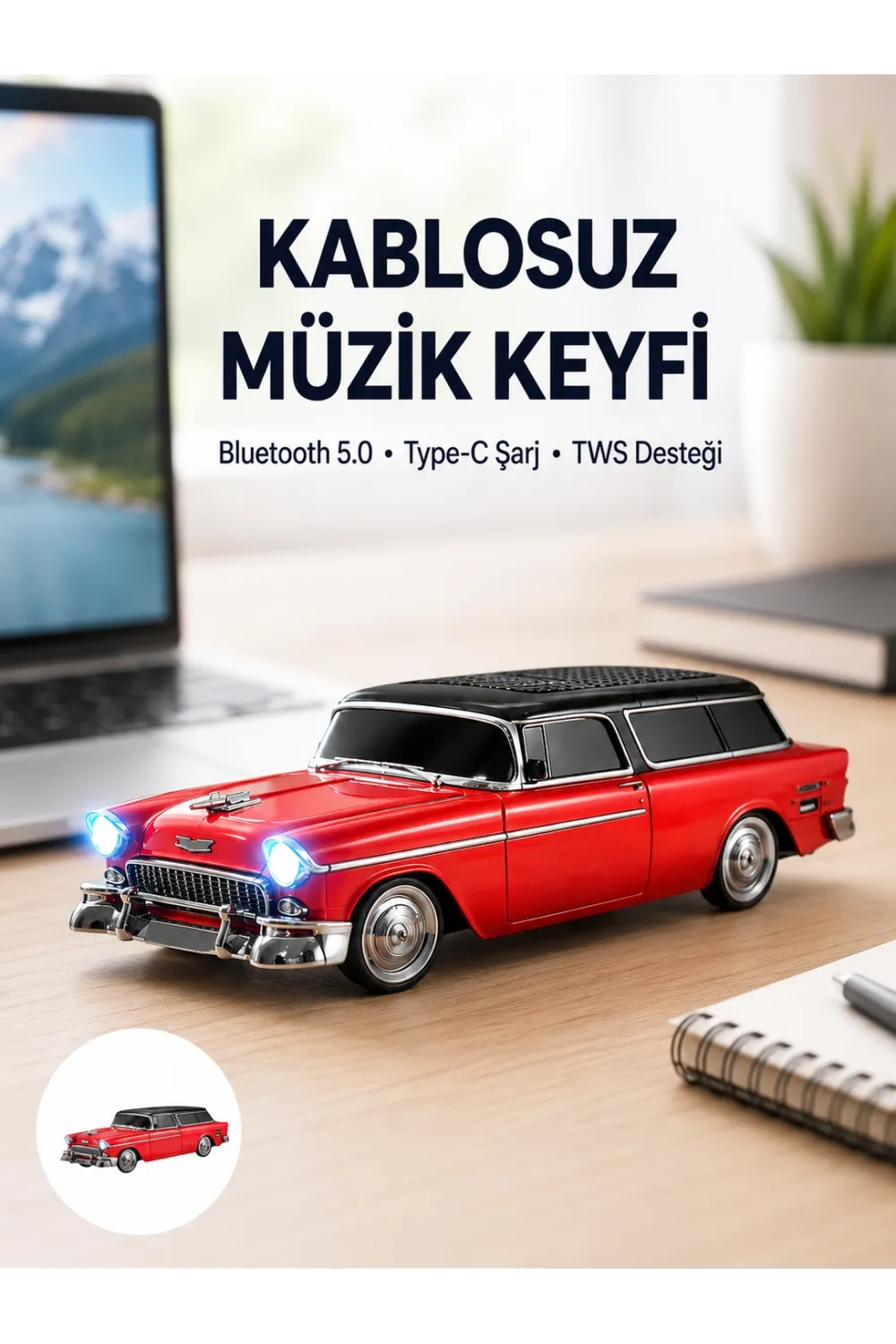 Vintage Tasarımlı Led Işıklı Bluetooth Hoparlör 10w