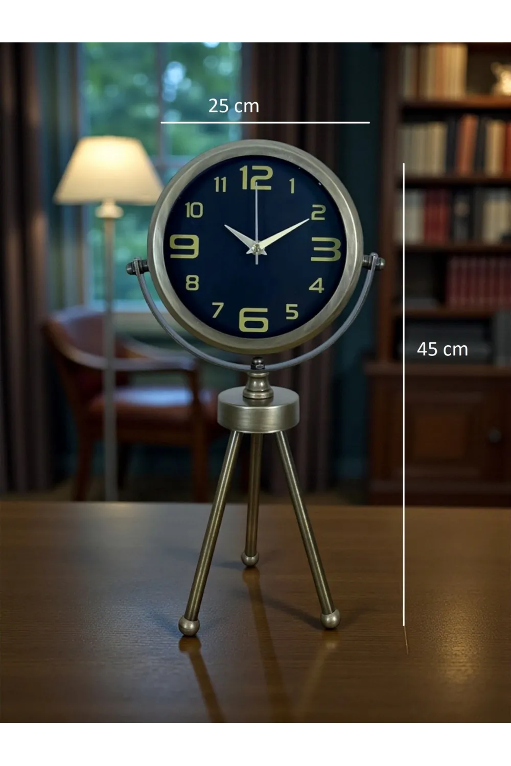Vintage Tripod Eskitme Metal Üç Ayaklı Masa Saati