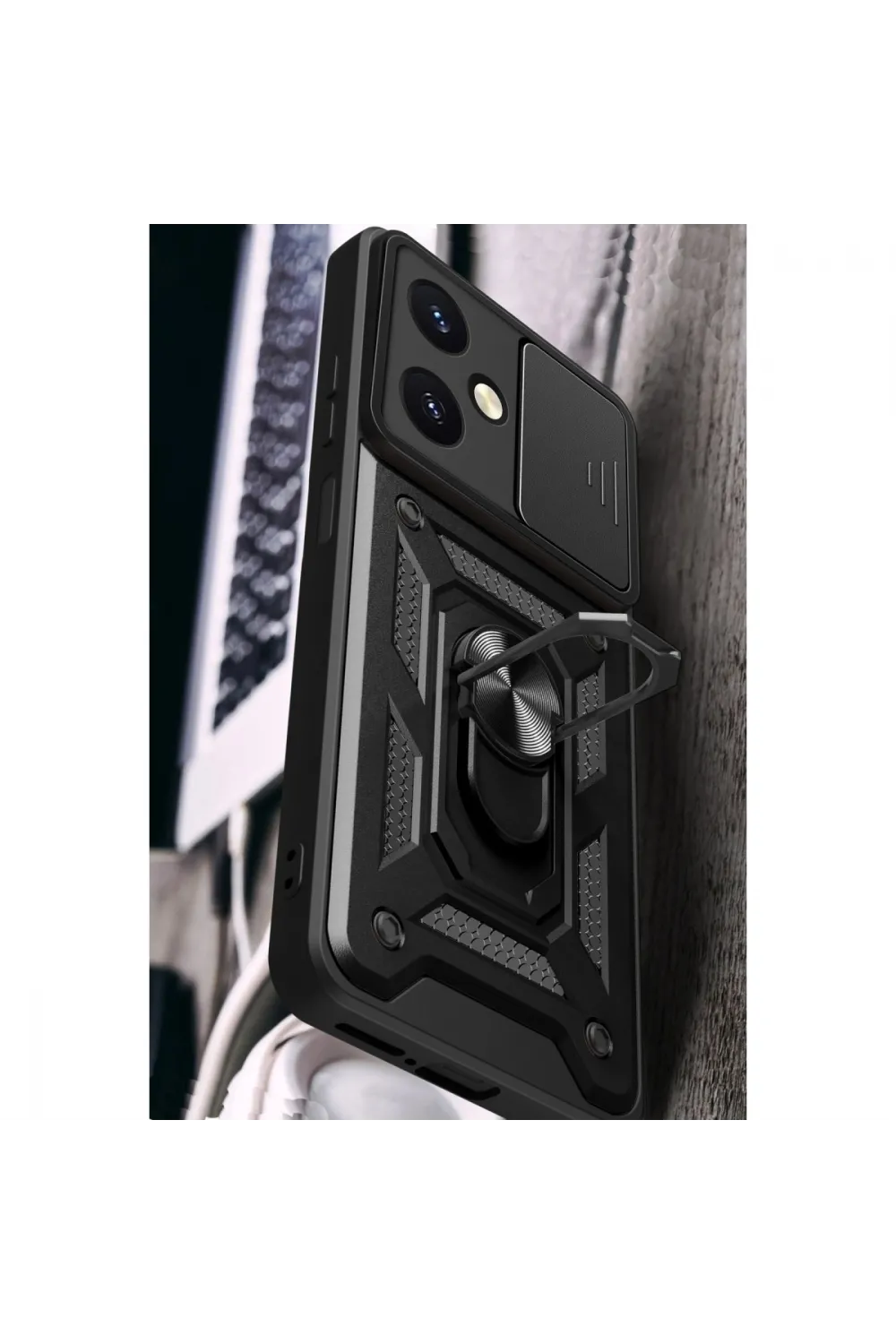 Vivo Y27 Kılıf Pars Lens Yüzüklü Silikon - Siyah