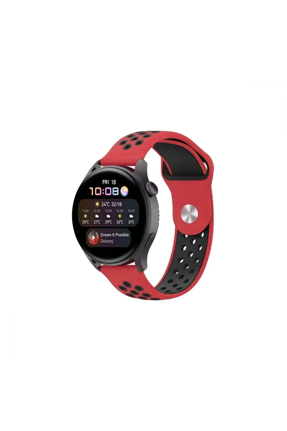 Watch 20mm Spor Delikli Kordon (saat Değildir) - Kırmızı-siyah