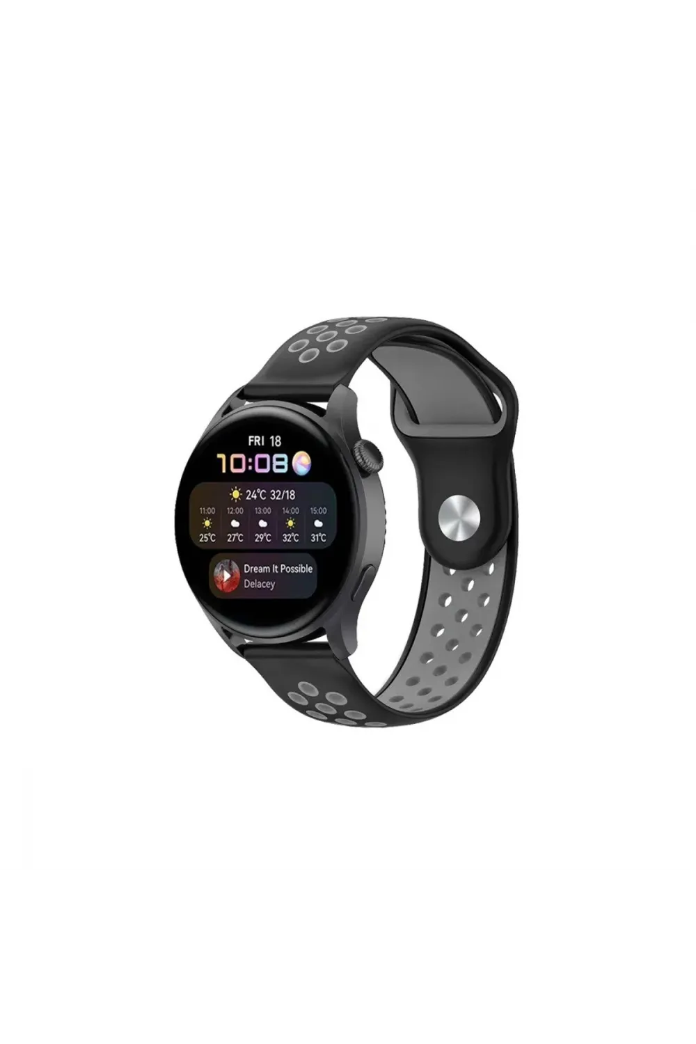 Watch 20mm Spor Delikli Kordon (saat Değildir) - Siyah-gri