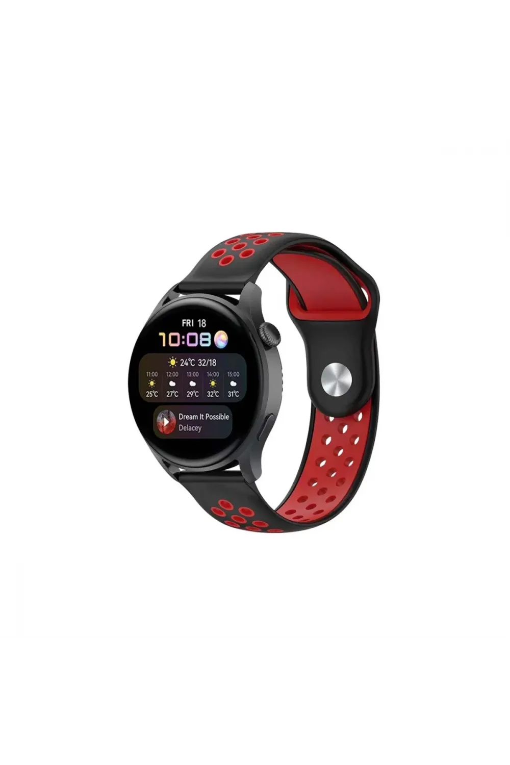 Watch 20mm Spor Delikli Kordon (saat Değildir) - Siyah-kırmızı