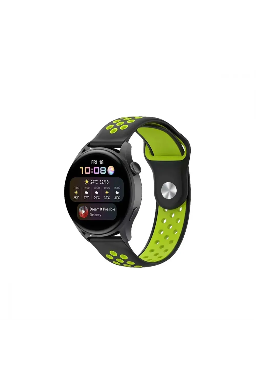 Watch 20mm Spor Delikli Kordon (saat Değildir) - Siyah-yeşil
