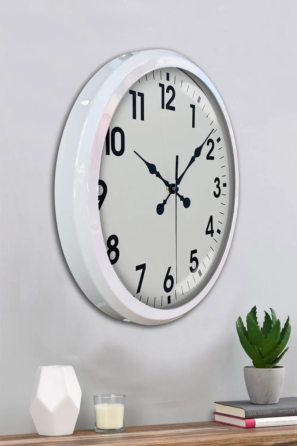 White Classic Modern 52 Cm Metal Duvar Saati