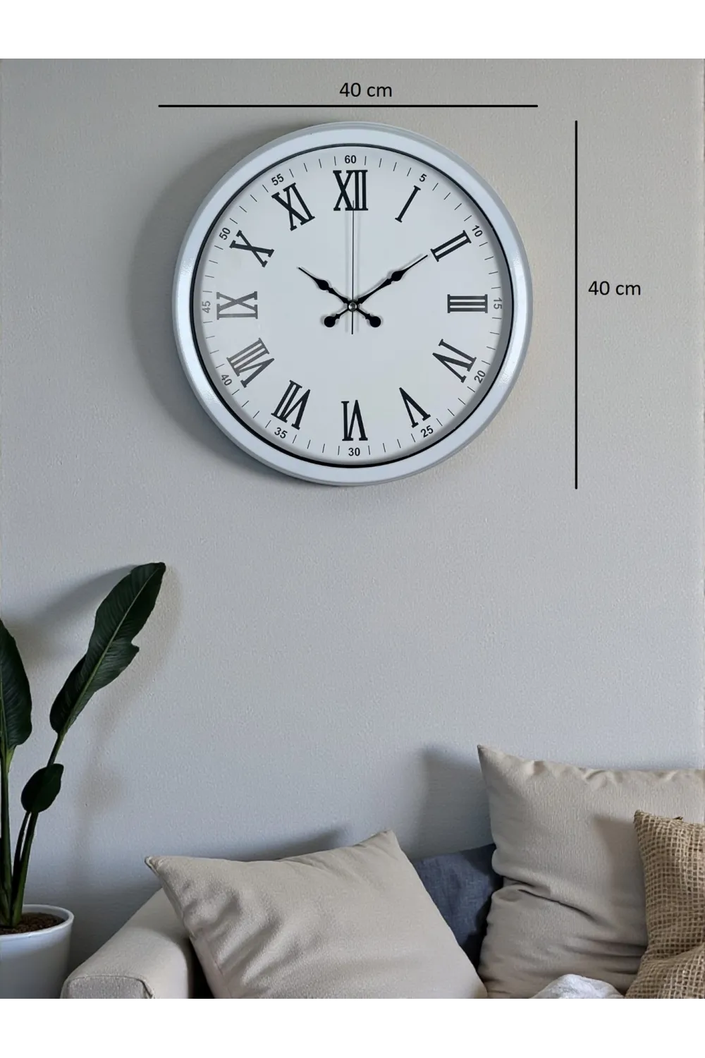 White Prime Roma Rakamlı 40 Cm Metal Duvar Saati