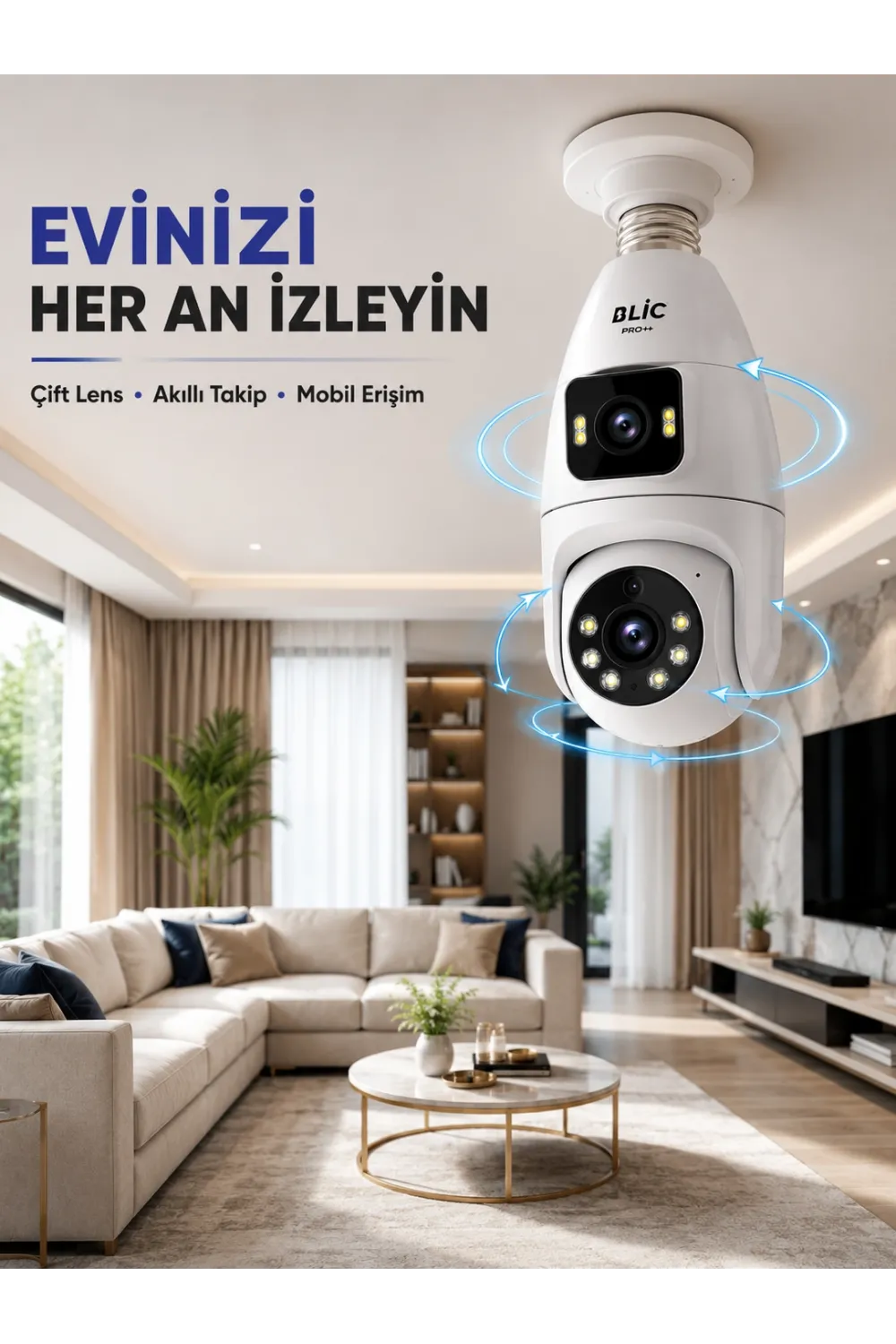 Çift Lens Wi-fi Ampul Kamera Ve Mobil Kontrol Yüksek Çözünürlüklü