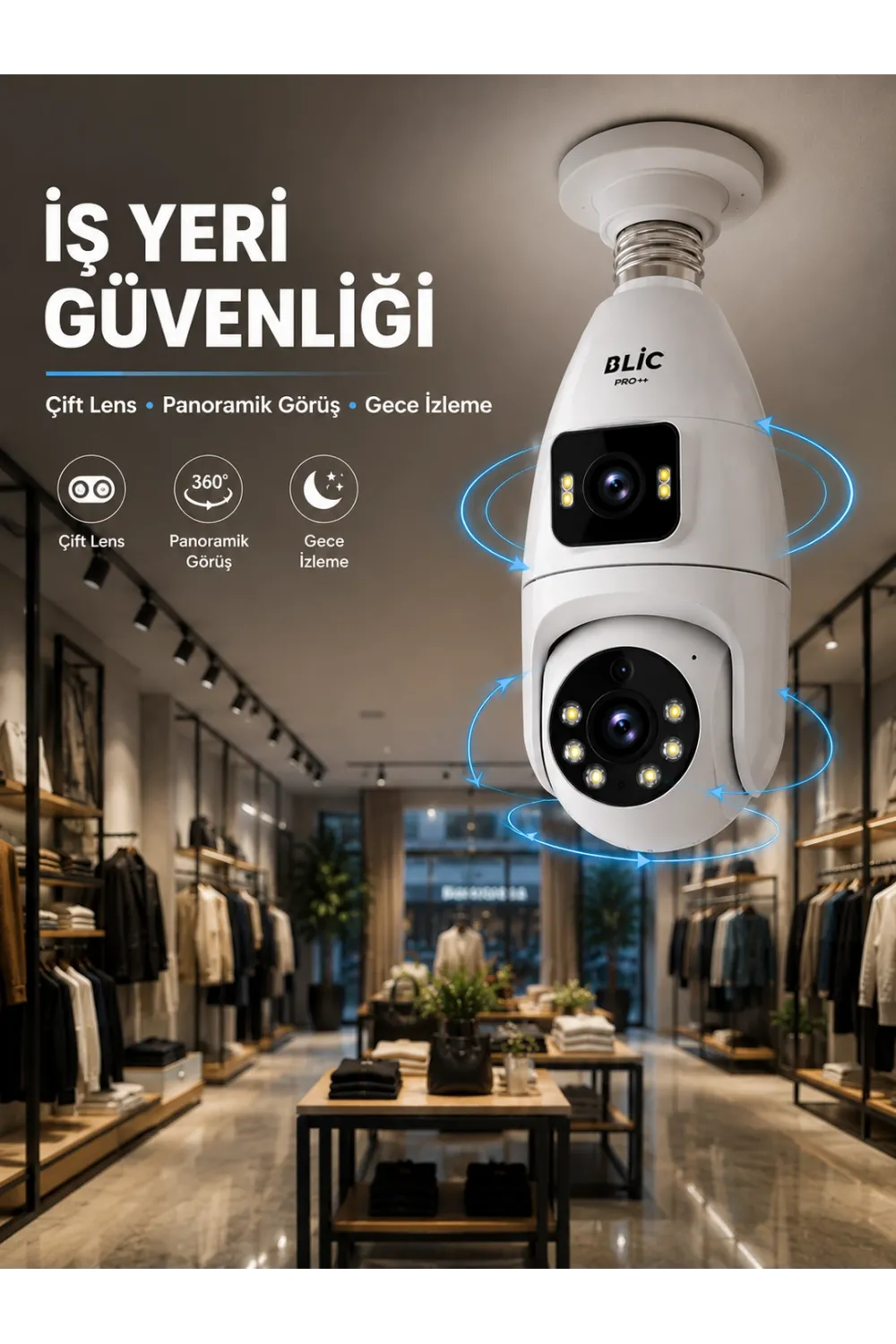 Wi-fi Çift Lens Ampul Kamera  Akıllı Ev Güvenliği