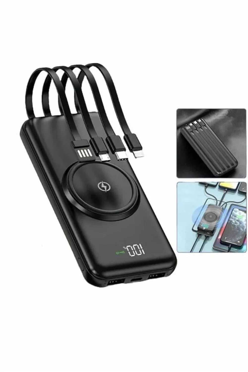 Wireless Powerbank 10000 Mah Led Ekranlı Dahili Kablolu Hızlı Şarj