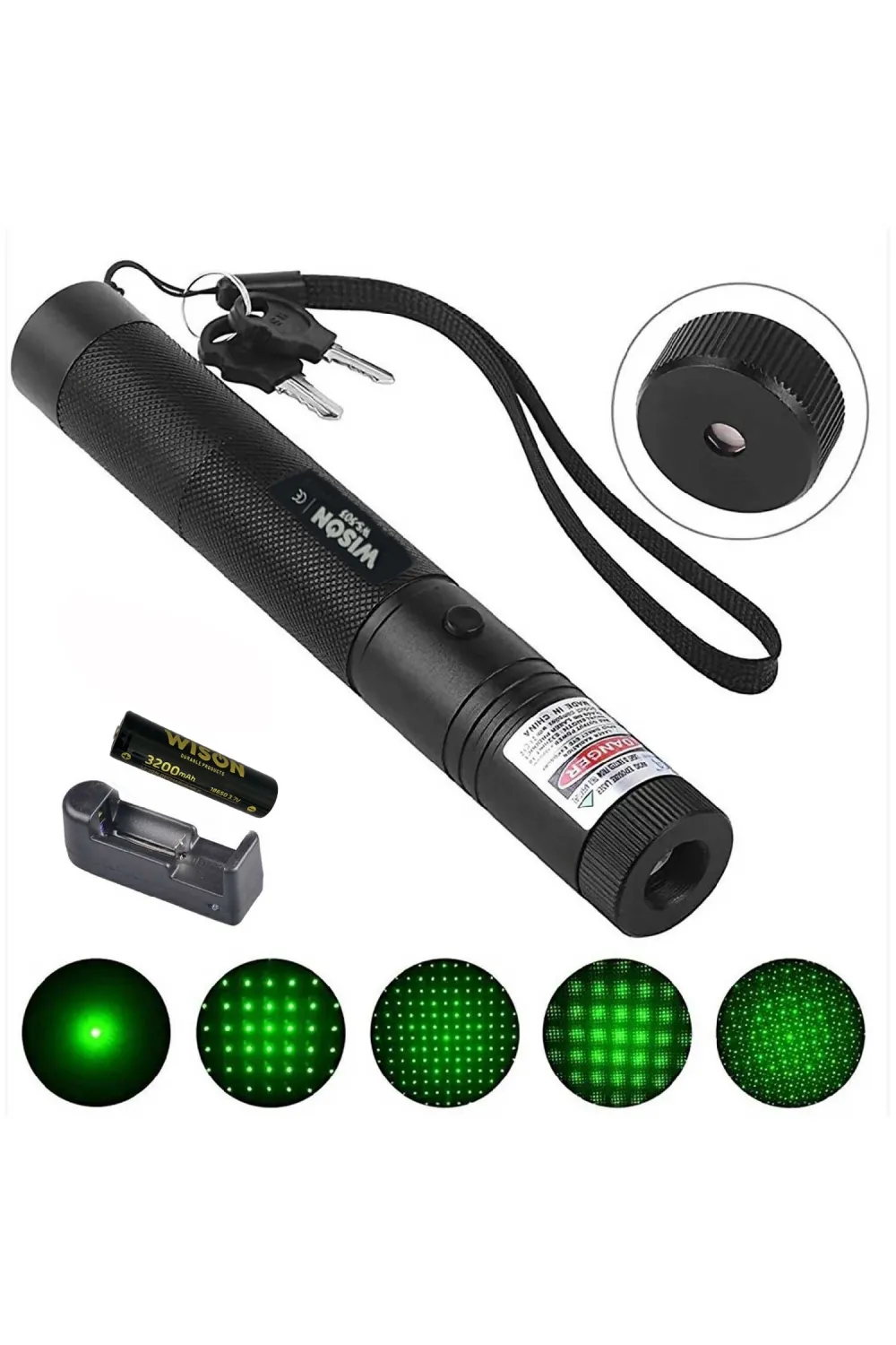 Wison Ws-503 100mw Desen Başlıklı Şarjlı Yeşil Lazer Pointer