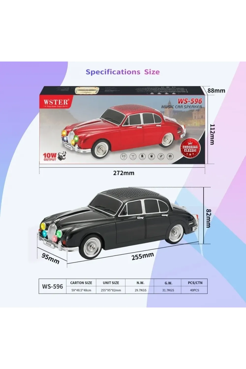 Ws-596 Araba Görünümlü Kablosuz Bluetooth Hoparlör Siyah