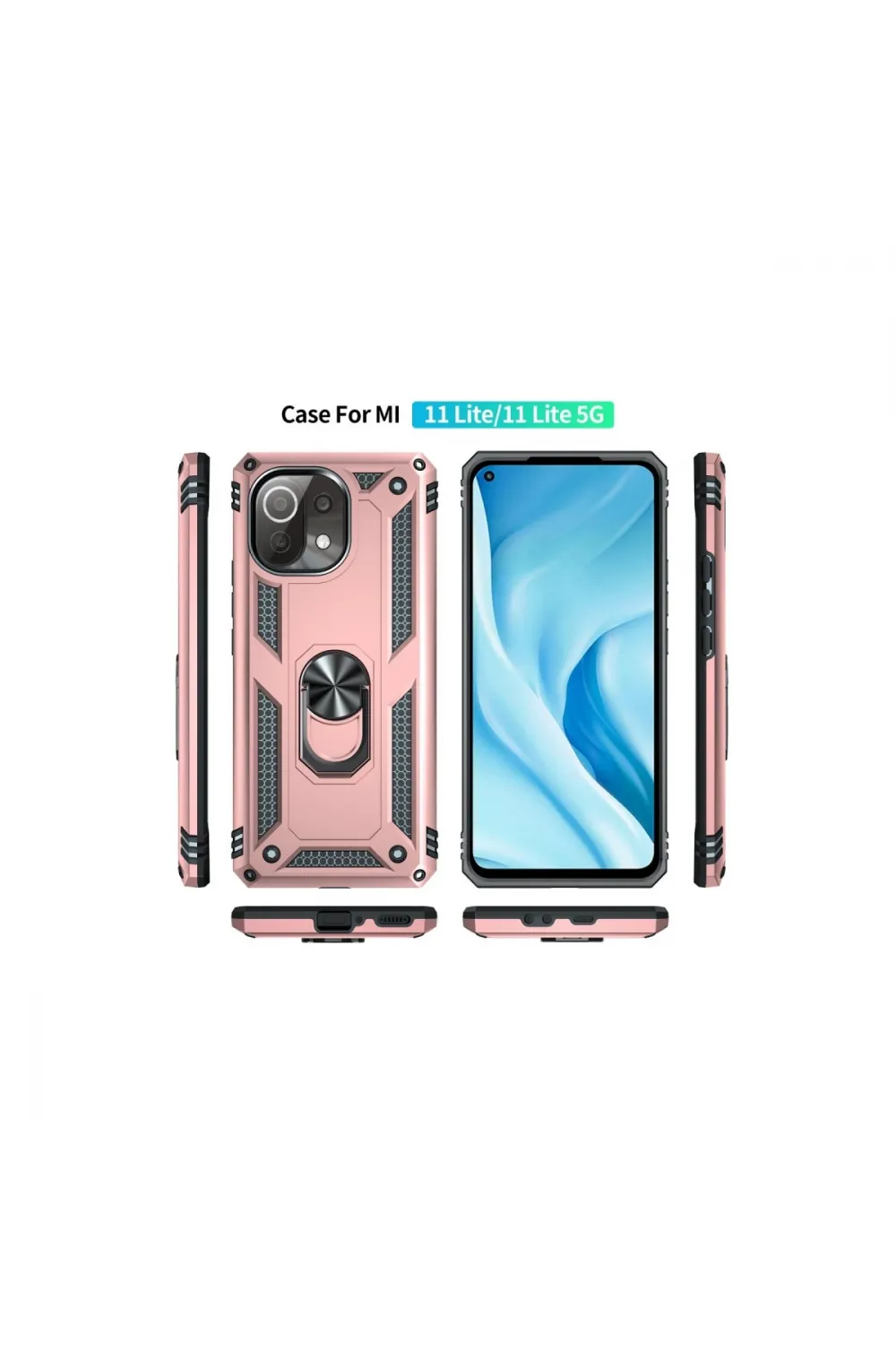 Xiaomi Mi 11 Lite Kılıf Sofya Yüzüklü Silikon Kapak - Rose