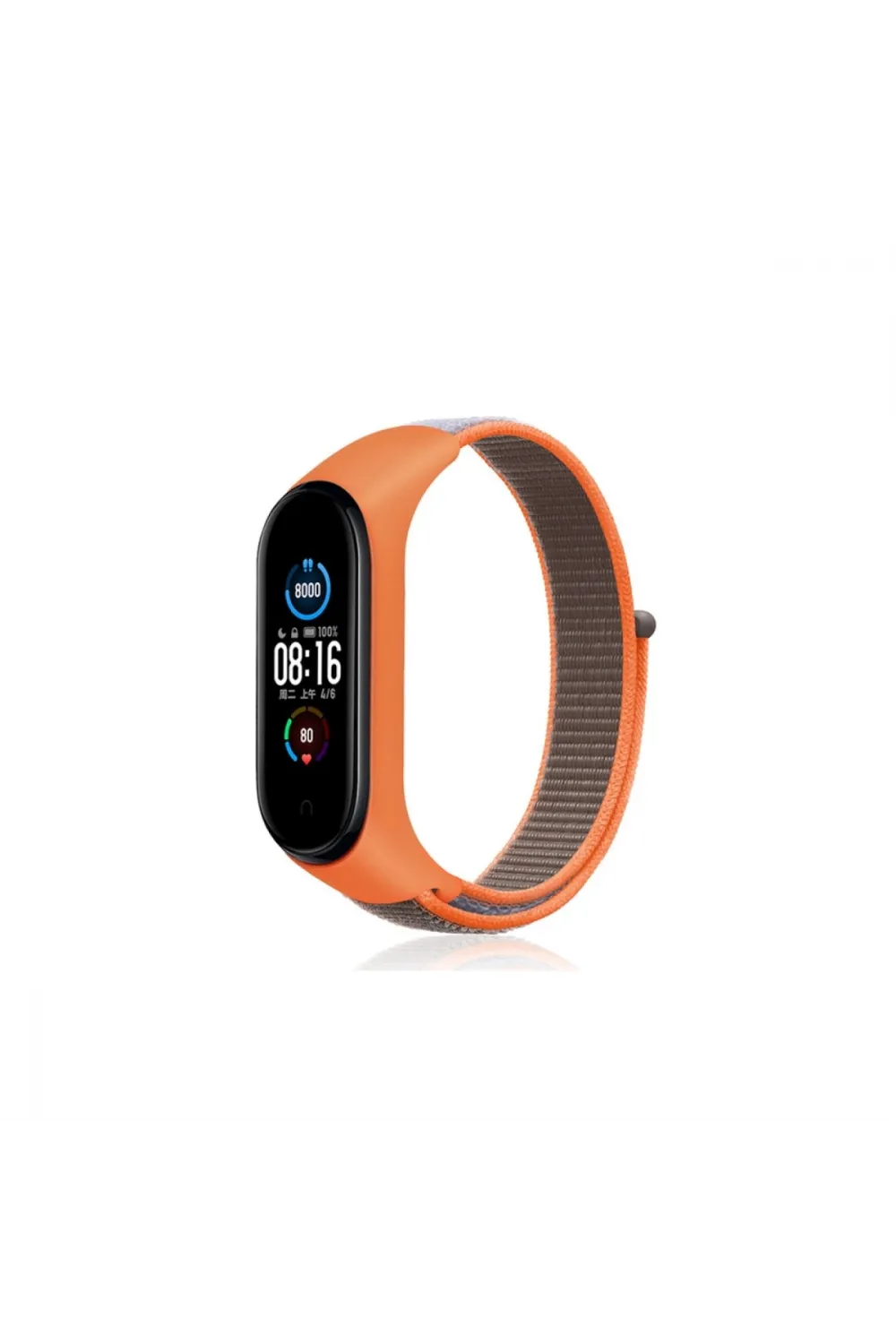 Xiaomi Mi Band 4 Hasırlı Cırtcırtlı Kordon (saat Değildir) - Turuncu-gri