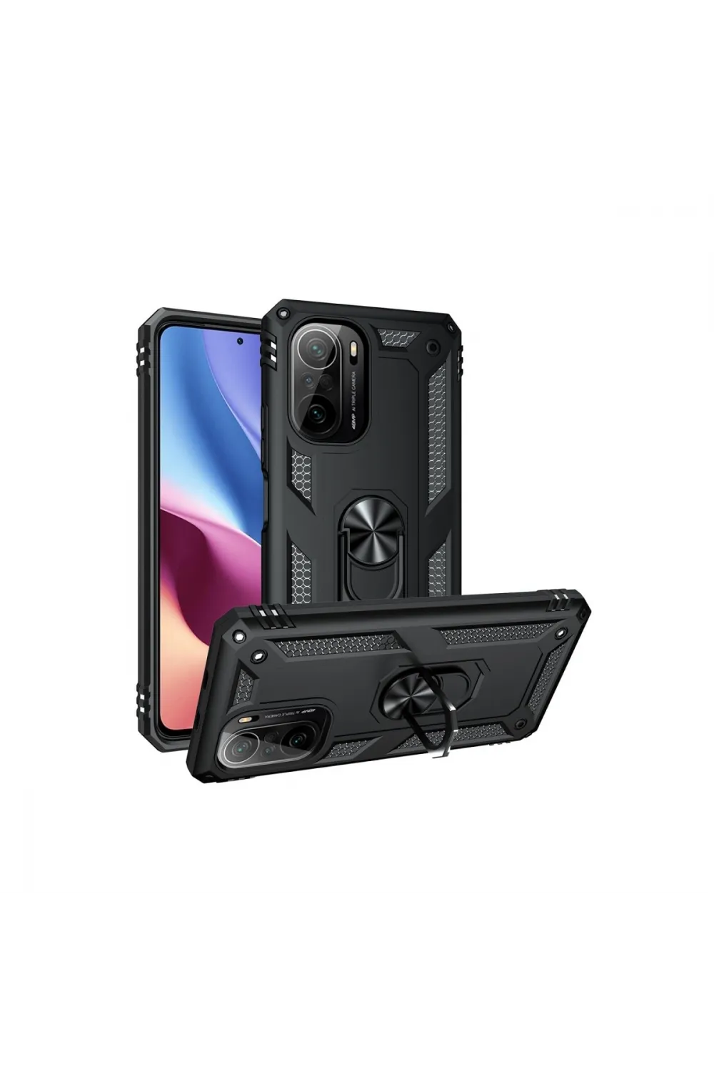 Xiaomi Poco F3 Kılıf Sofya Yüzüklü Silikon Kapak - Siyah