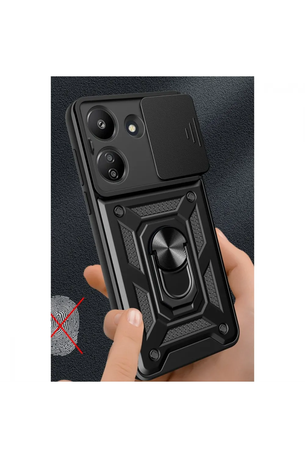 Xiaomi Redmi 13c Kılıf Pars Lens Yüzüklü Silikon - Siyah
