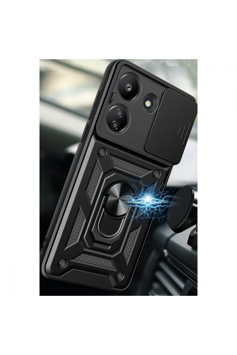 Xiaomi Redmi 13c Kılıf Pars Lens Yüzüklü Silikon - Siyah