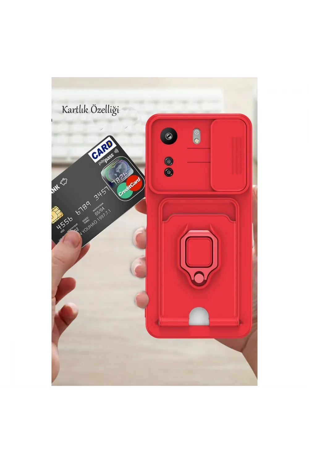 Xiaomi Redmi 13c Kılıf Zuma Kartvizitli Yüzüklü Silikon - Siyah