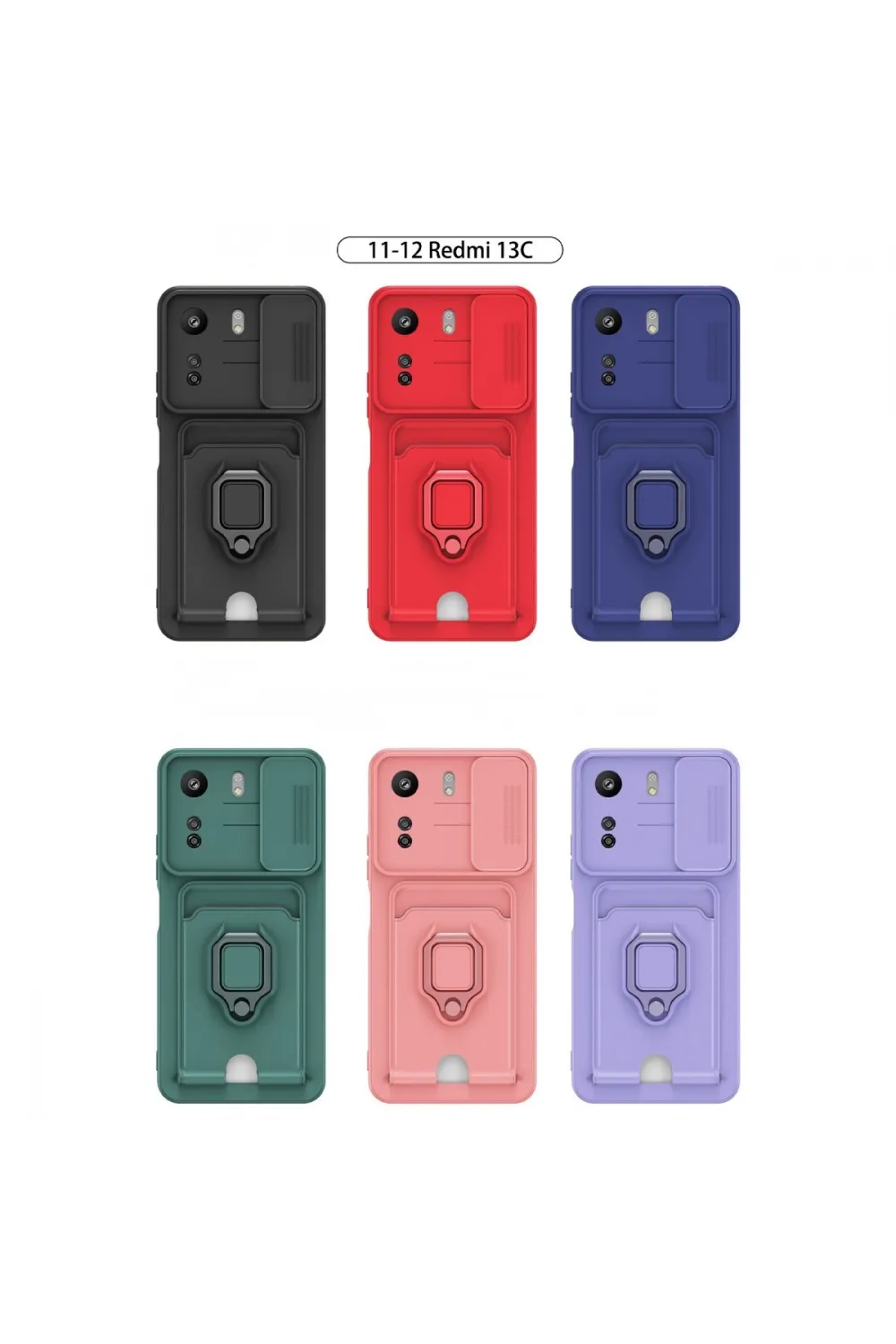 Xiaomi Redmi 13c Kılıf Zuma Kartvizitli Yüzüklü Silikon - Siyah