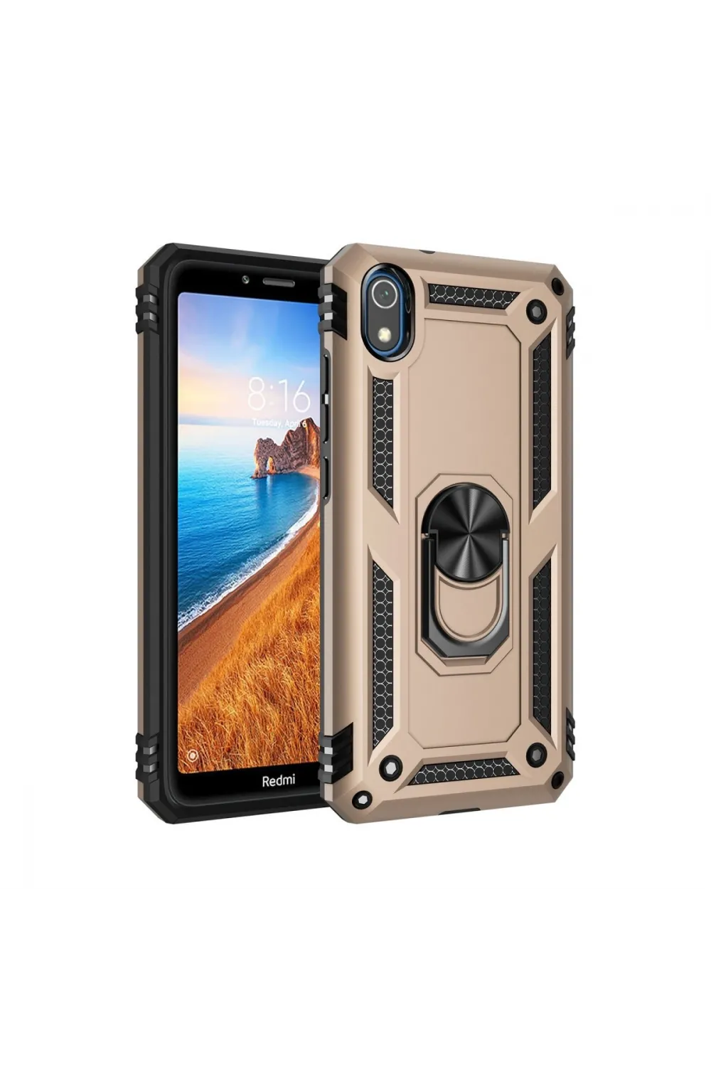 Xiaomi Redmi 7a Kılıf Sofya Yüzüklü Silikon Kapak - Gold