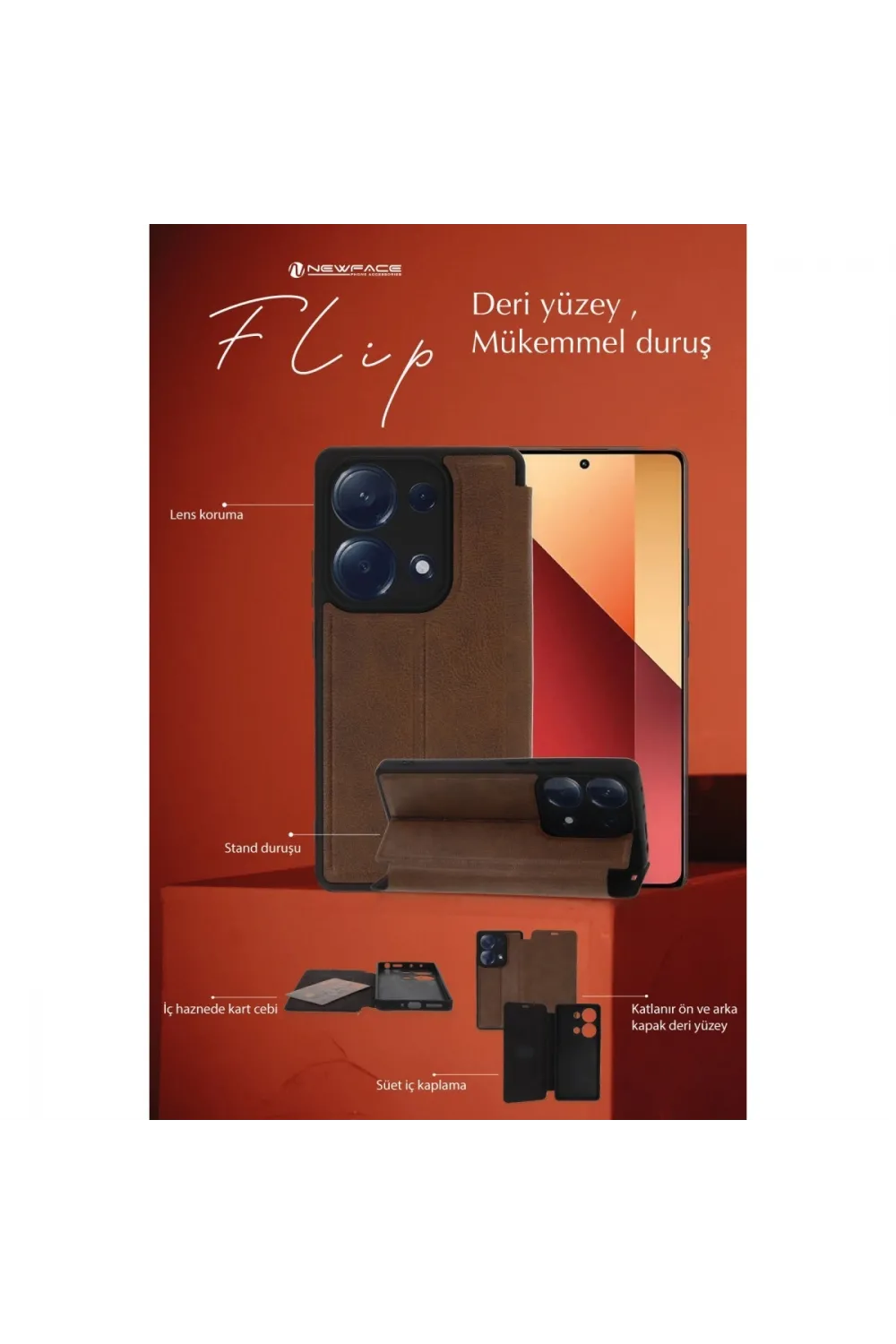 Xiaomi Redmi Note 13 4g Kılıf Flip Cover - Taba