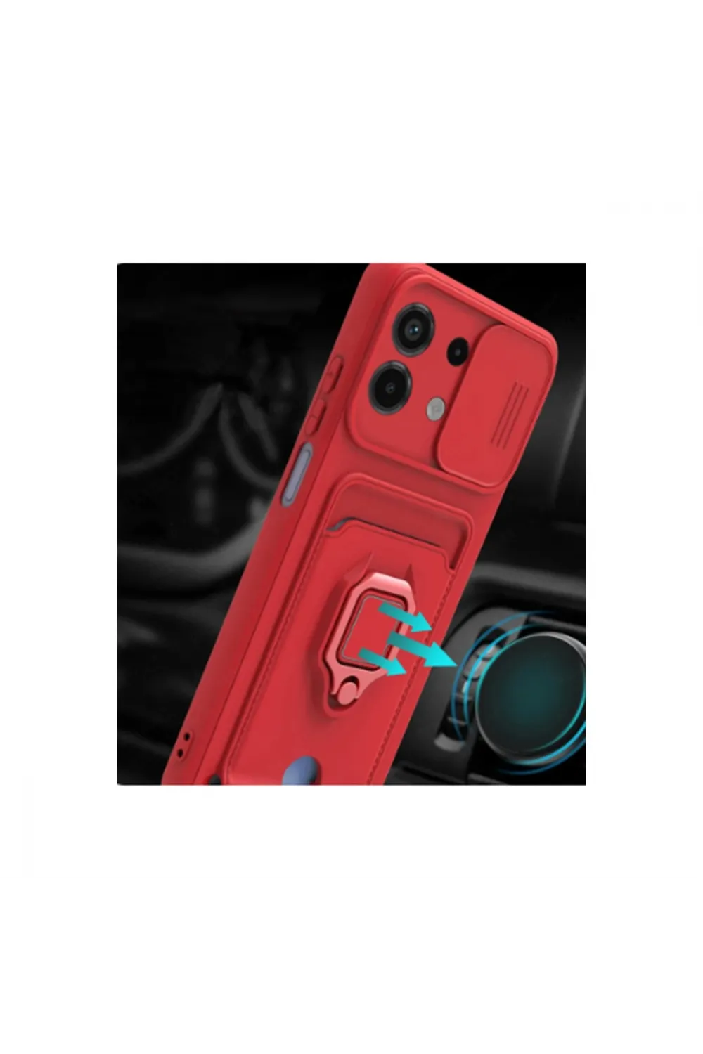 Xiaomi Redmi Note 13 4g Kılıf Zuma Kartvizitli Yüzüklü Silikon - Siyah