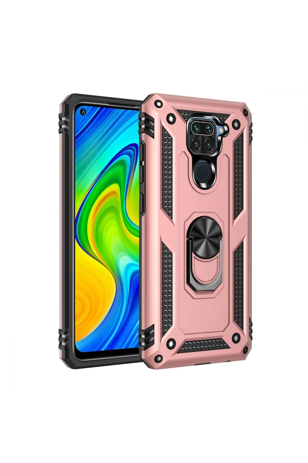 Xiaomi Redmi Note 9 Kılıf Sofya Yüzüklü Silikon Kapak - Rose