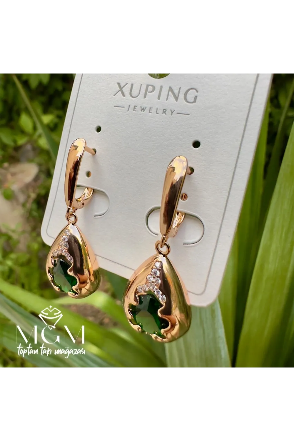 Xuping Yeşil Taşlı Damla Küpe - Kp00224