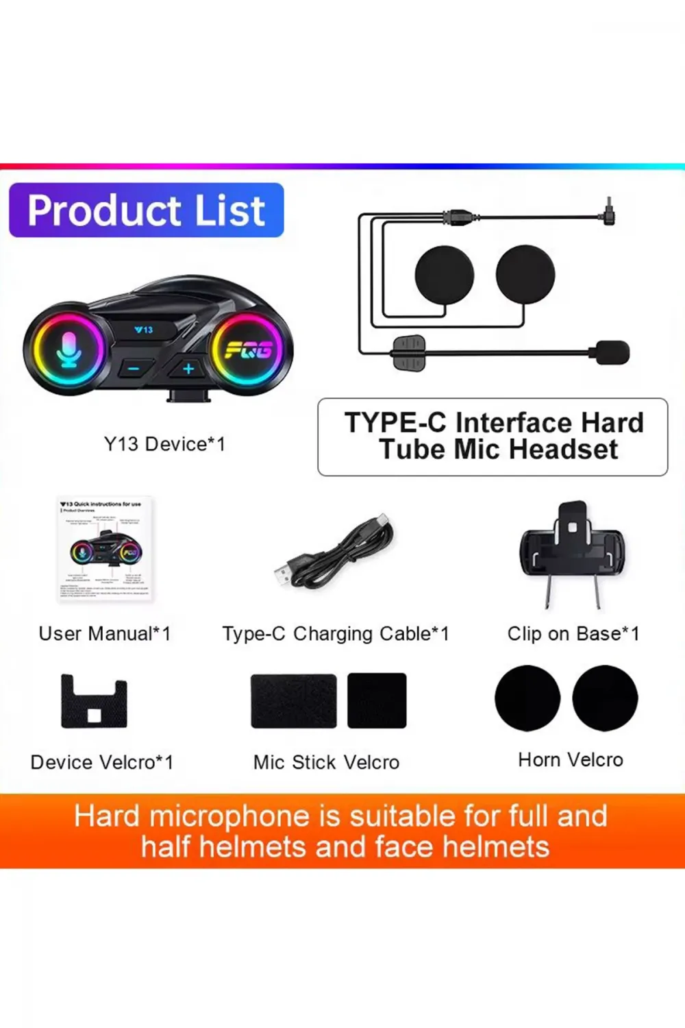 Y13 Motor Kask Kulaklık Rgb Modlu Radyolu Motosiklet Kulaklık 5.3 Bluetooth Intercom