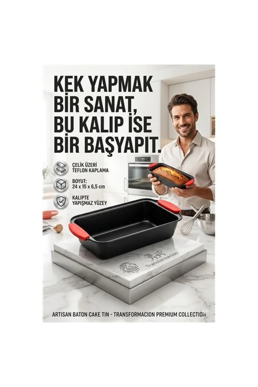 Yanmaz Yapışmaz Baton Kek Kalıbı Silikon Saplı Ekmek Kalıbı 24 cm Granit Efektli 723135