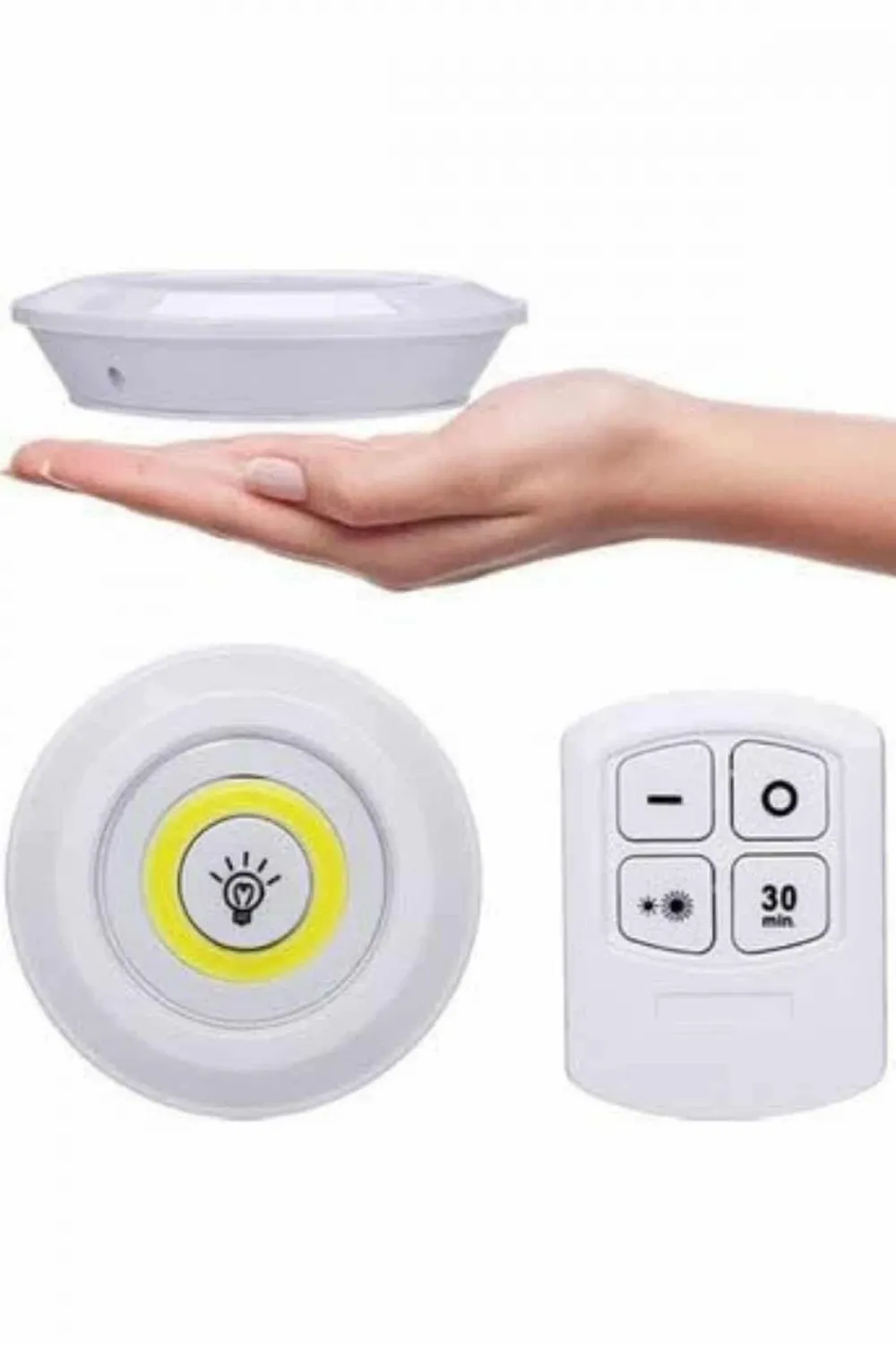 Yapışkanlı 3lü Spot Led Işık Lamba Montajsız Pilli Uzaktan Kumandalı