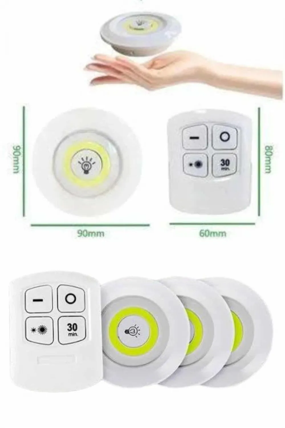 Yapışkanlı 3lü Spot Led Işık Lamba Montajsız Pilli Uzaktan Kumandalı