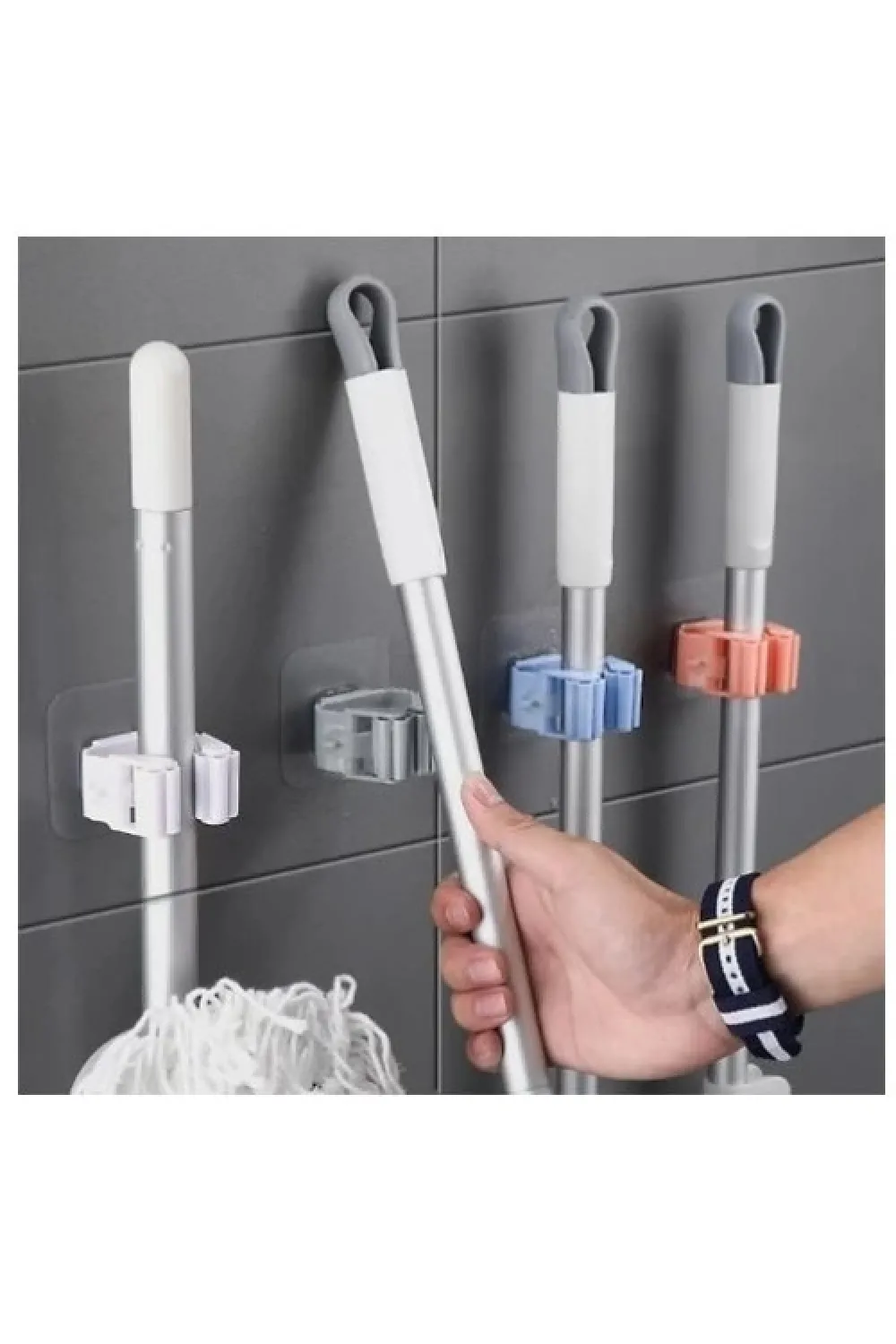 Yapışkanlı Pratik Mop Tutucu 4 Adet Beyaz