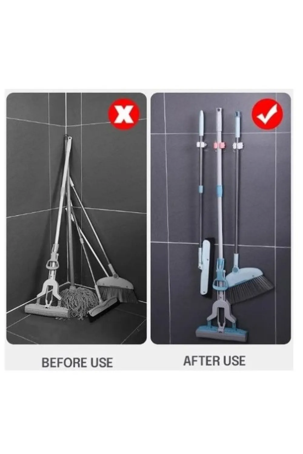 Yapışkanlı Pratik Mop Tutucu 4 Adet Beyaz