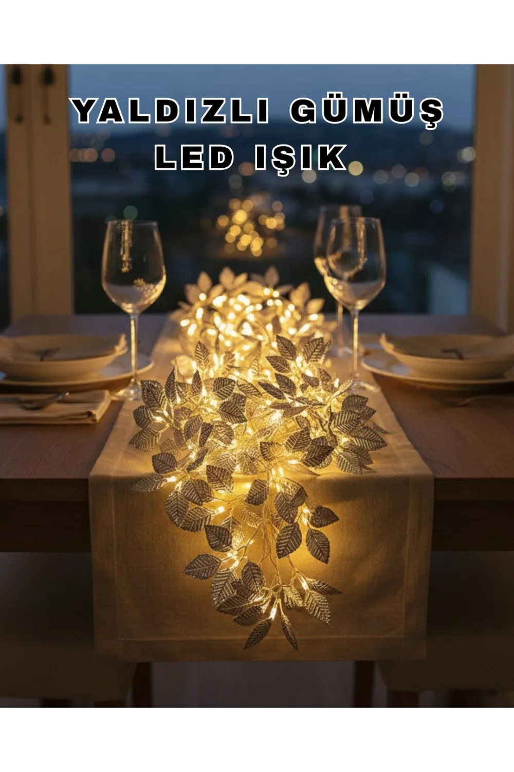 Yaprak Şekilli Gümüş Led Işık Pilli Dekoratif Aydınlatma
