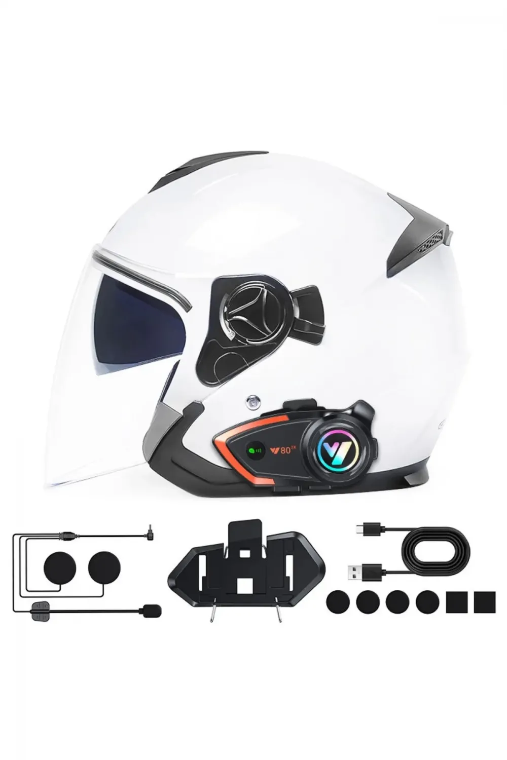 Yeni Model Y80-2x Motosiklet İntercom 2 Kişilik Bağlantı Rgb Işıklı Bluetooth Kulaklık Seti