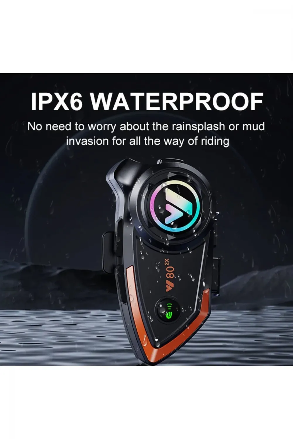 Yeni Model Y80-2x Motosiklet İntercom 2 Kişilik Bağlantı Rgb Işıklı Bluetooth Kulaklık Seti