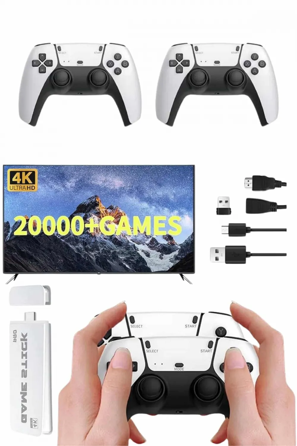 Yeni Nesil 3d 4k 2000 Oyunlu Game Stick Oyun Konsolu Çift Konsol
