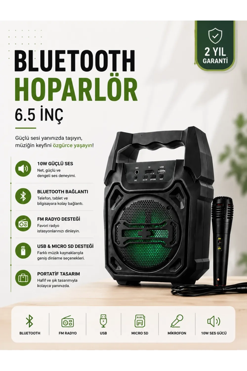 Yeni Nesil 6.5 İnç Bluetooth Hoparlör Mikrofonlu Taşınabilir Ses Sistemi