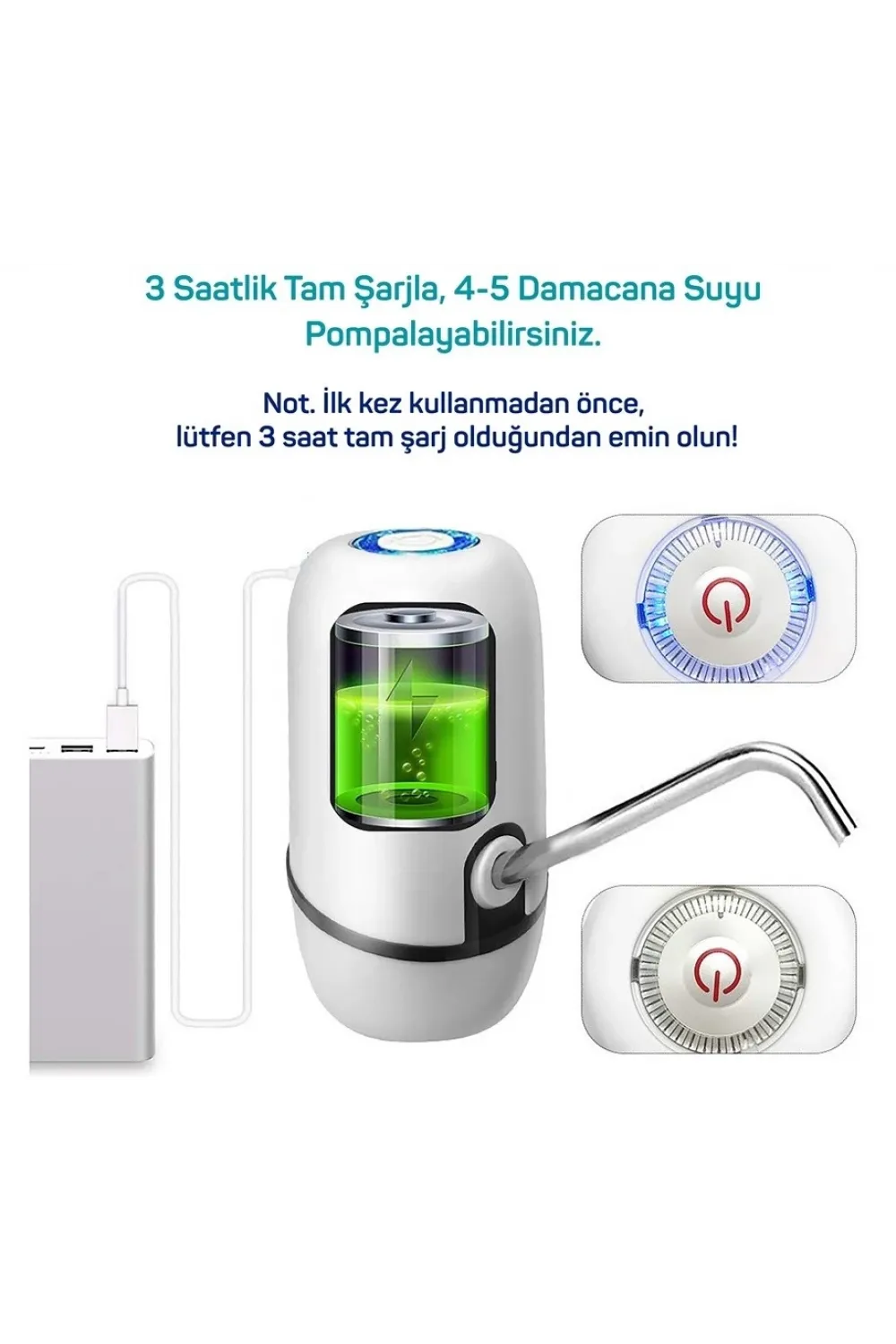 Yeni Nesil Dokunmatik Damacana Su Pompası Şarjlı 1200 Mah
