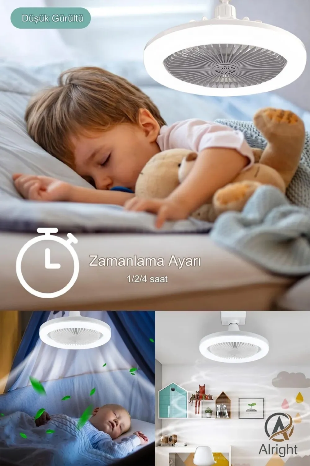 Yeni Nesil E27 Duylu Kumandalı Tavan Vantilatörlü Led Lamba 3 Hız Ayarı ve 3 Renk Ayarı