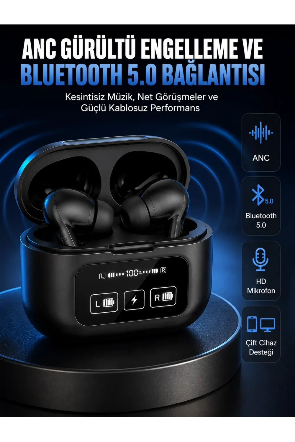 Yeni Nesil Pro Ekranlı Bluetooth Kulaklık 5.0 Bluetooth