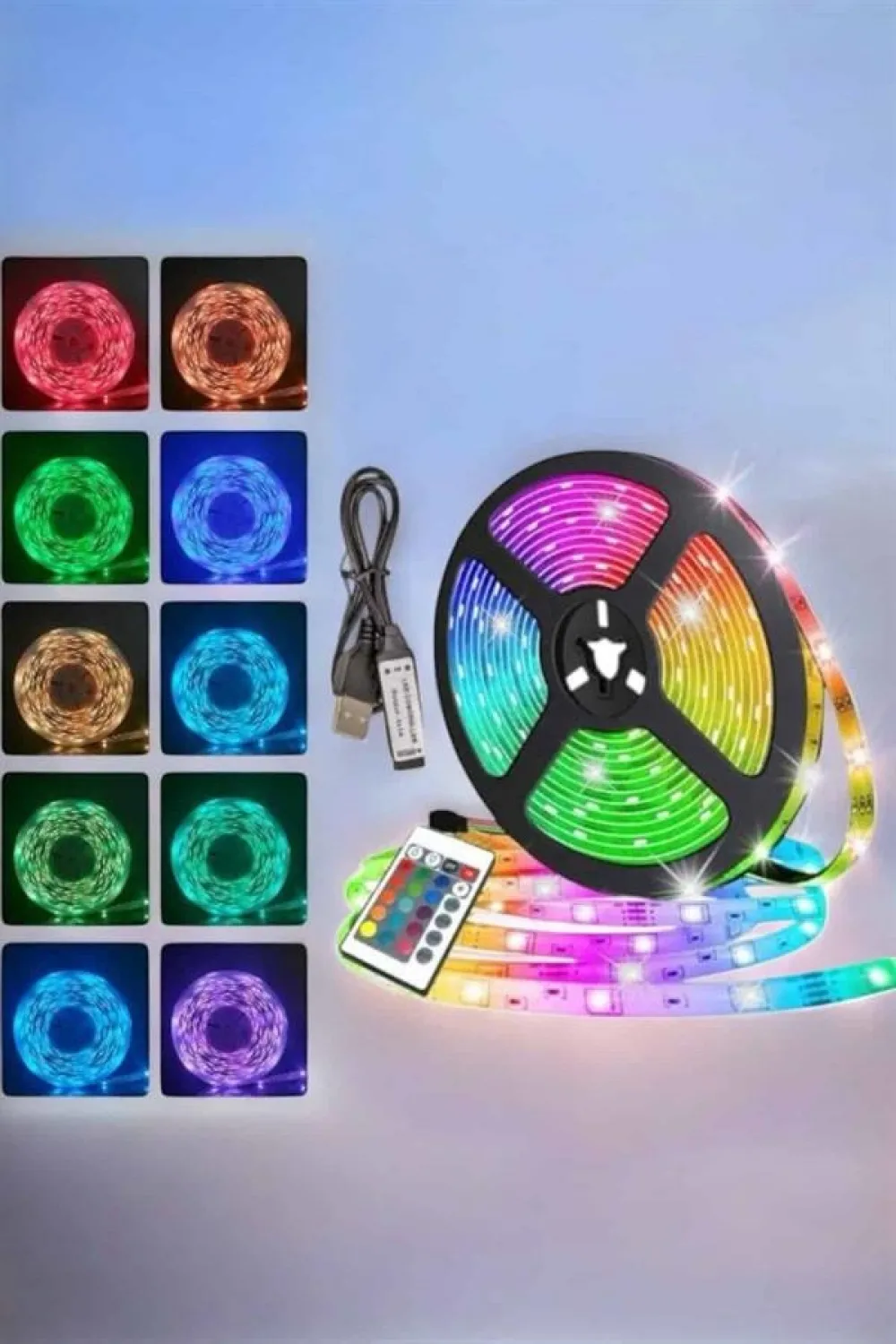 Yeni Nesil Rgb Işıklı 10metre Şerit Led Kumandalı Şarj Edilebilir