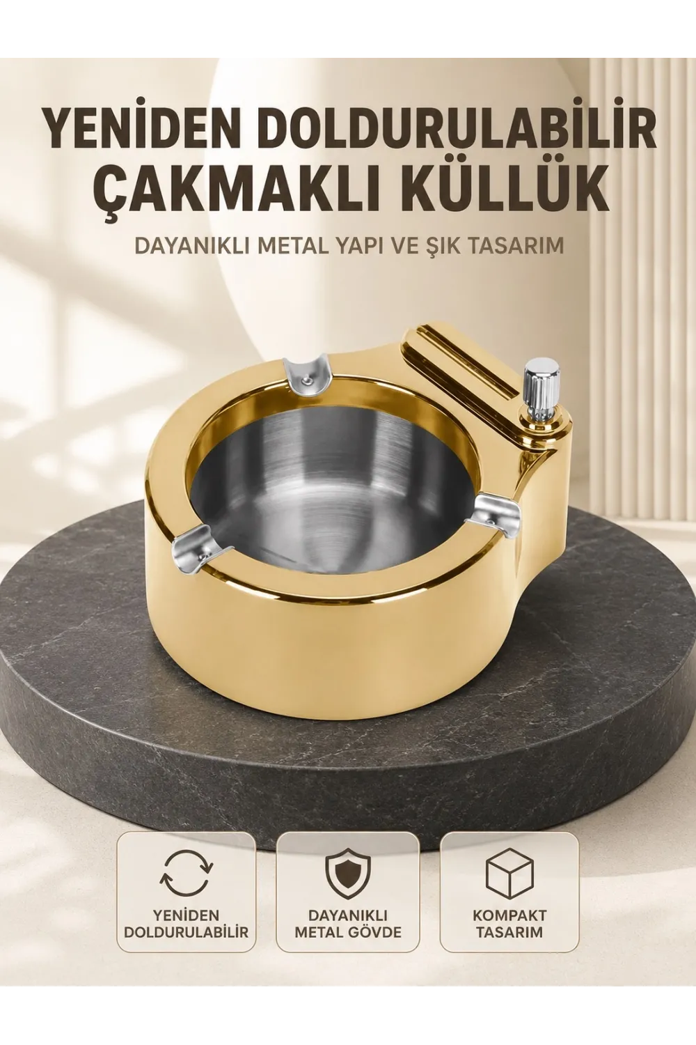 Yeniden Doldurulabilir Çakmaklı Küllük Dayanıklı Yapı