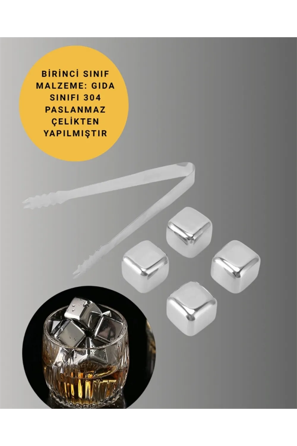 Yeniden Kullanılabilir 304 Çelik Metal Buz Küpleri 4lü Set