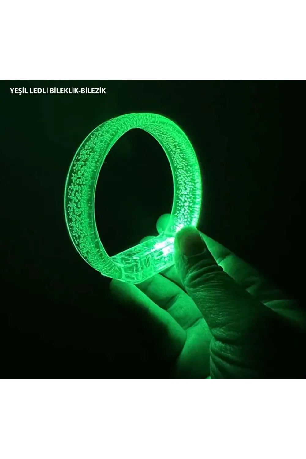 Yeşil Led Işıklı Baskı Yapılabilen Pilli Bileklik Bilezik 1,5 cm Genişlik